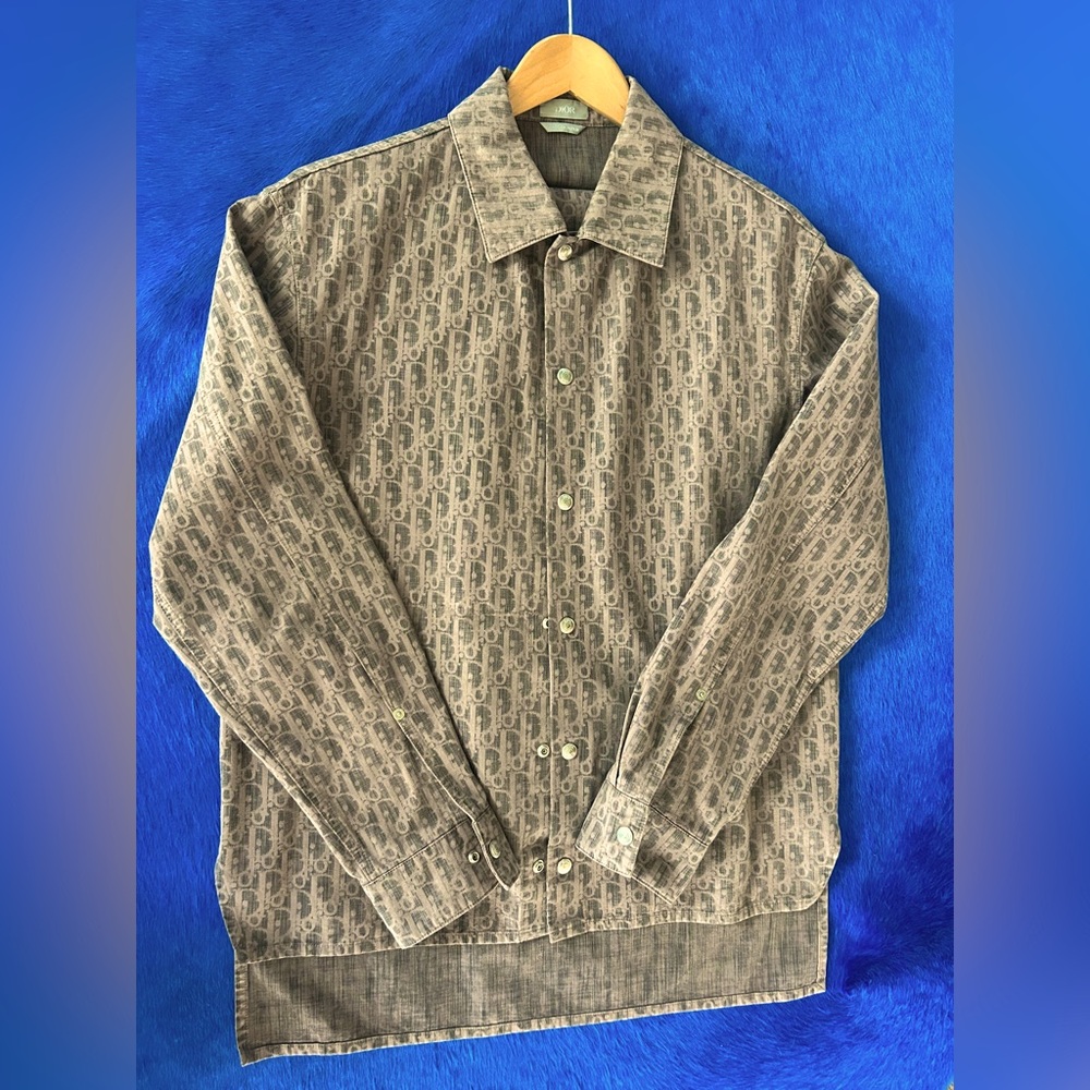 Dior x Cactus Jack SS22 Oblique Monogram Overshirt in brown/black. Size 46.